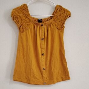 Mustard Lace Cap Sleeve Blouse for Kids